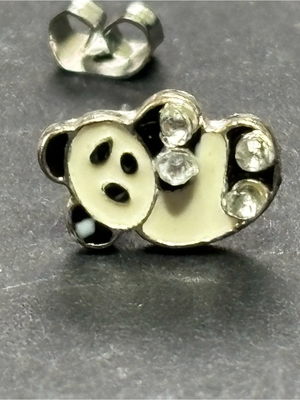 Panda Crystal Accent Kids Earrings - White and Black